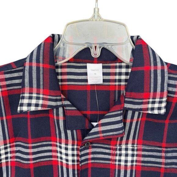 Gap Kids Set of 2 Pajama Kids Size 10 Flame Resistant Navy Blue Red White Plaid - Picture 4 of 8